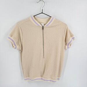 Sundays by We Are Sundays Cream Lavender Half Zip Top Size XS Sporty Pastel